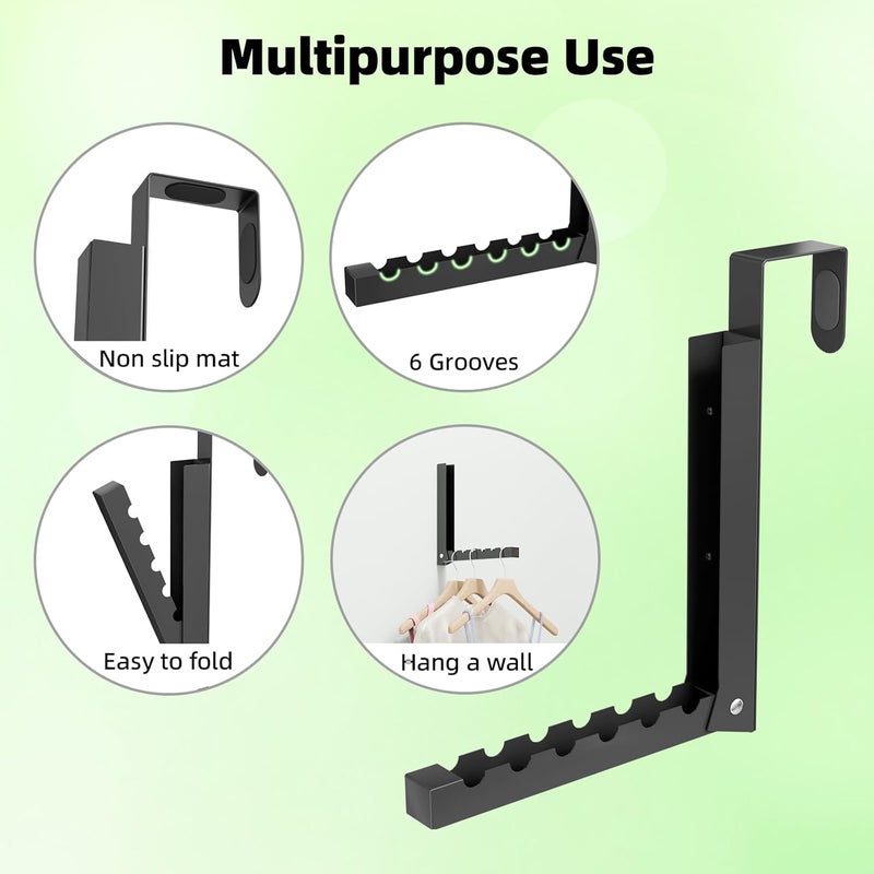 BAKON Over The Door Hanger Folding Clothes Drying Rack, Folding Hanging Coat Rack for Indoor Laundry Room Compact Small Space Foldable Portable Clothing Hanger Hook Collapsible- 2 Pack(Black) - Image 5